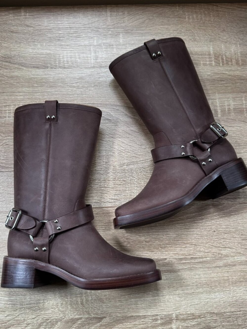 New Reformation Francesca Leather Moto Boots Brown Womens Size 6.5